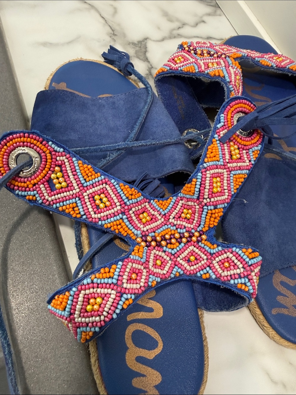 Sam Edelman Shae Suede Beaded Sandal women’s size 7 - Picture 4 of 8